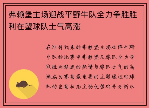 弗赖堡主场迎战平野牛队全力争胜胜利在望球队士气高涨