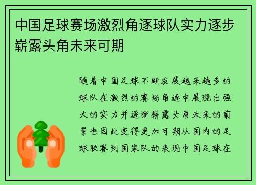 中国足球赛场激烈角逐球队实力逐步崭露头角未来可期